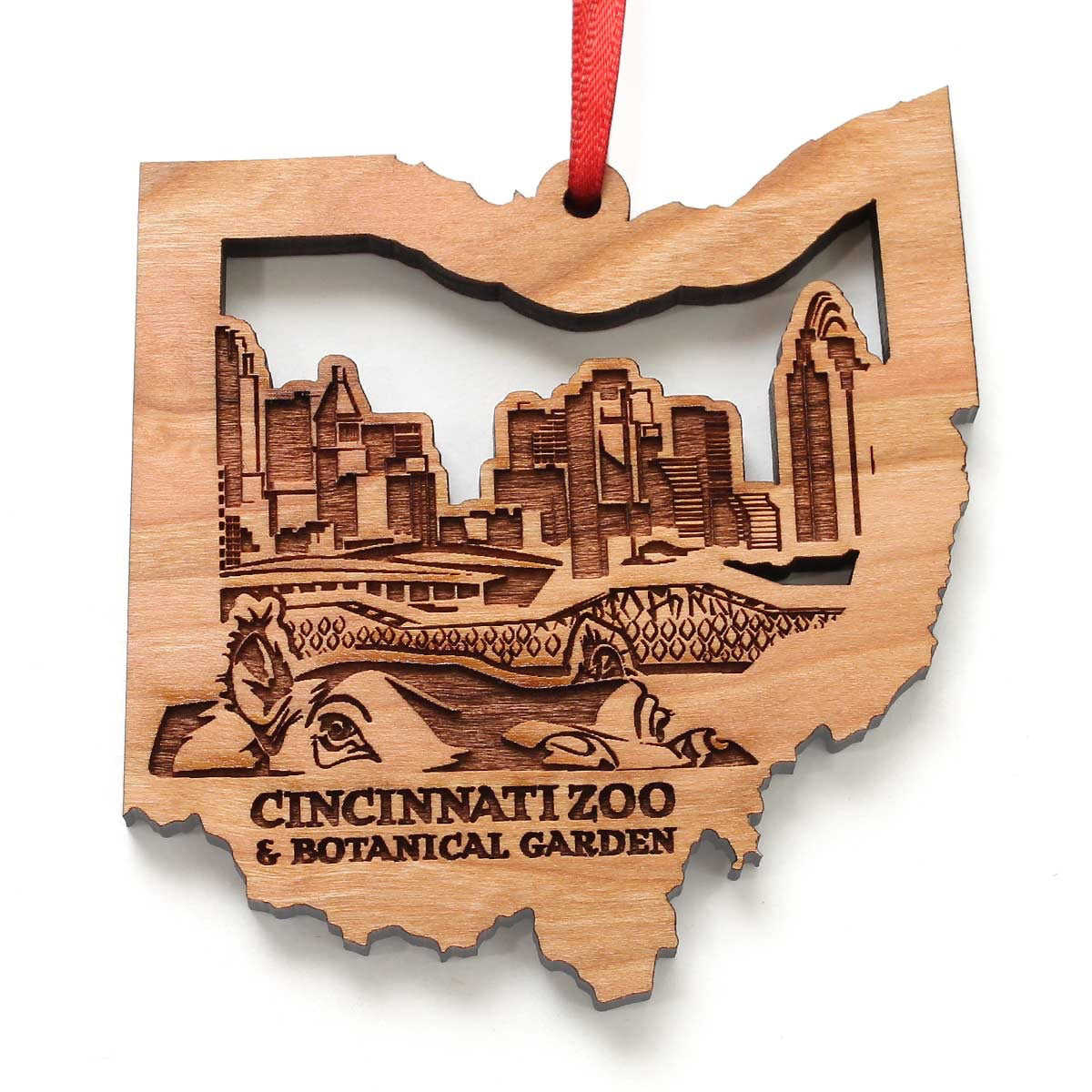 Ornament Wood Ohio Shape with Hippo