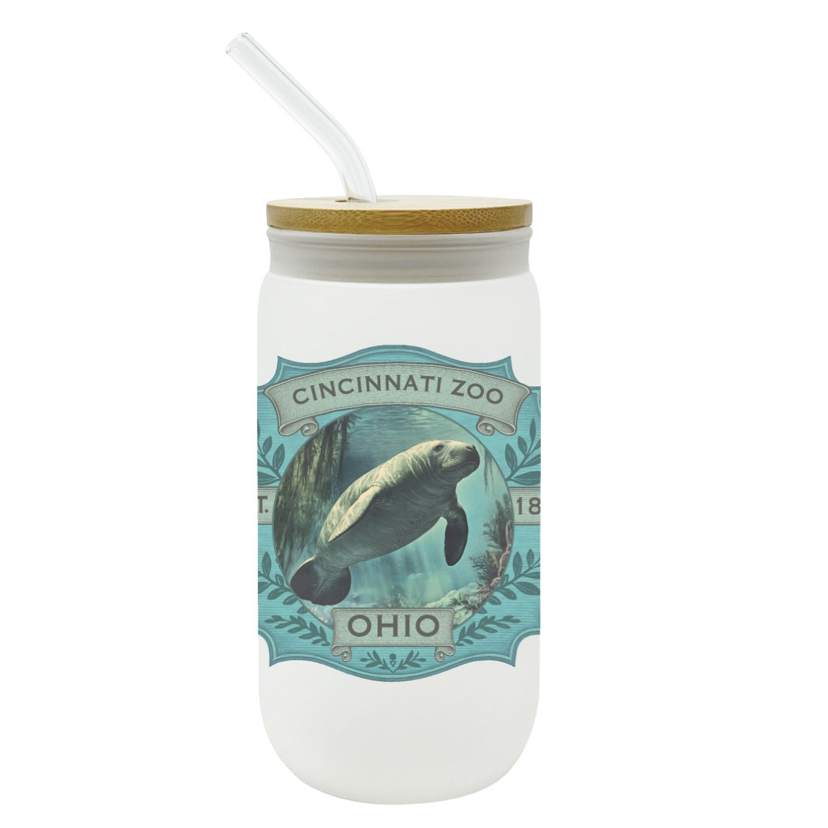 Manatee Badge Glass with Straw