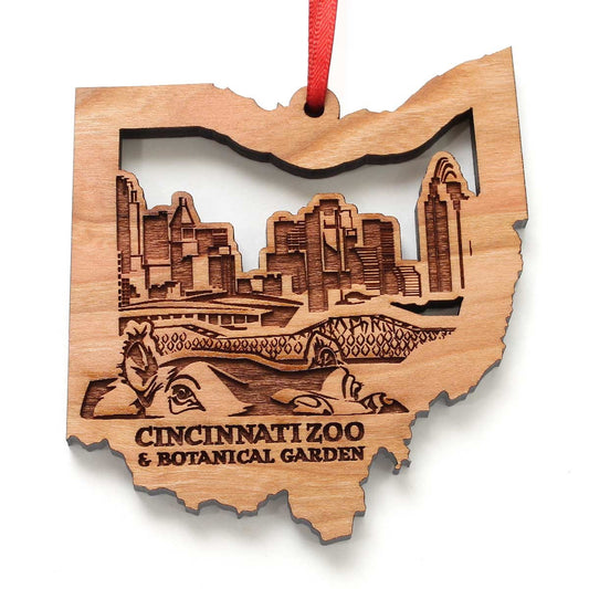 Ornament Wood Ohio Shape with Hippo