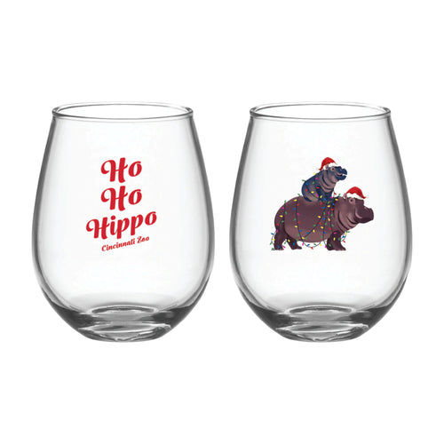 WINE GLASS HO HO HIPPO 15OZ